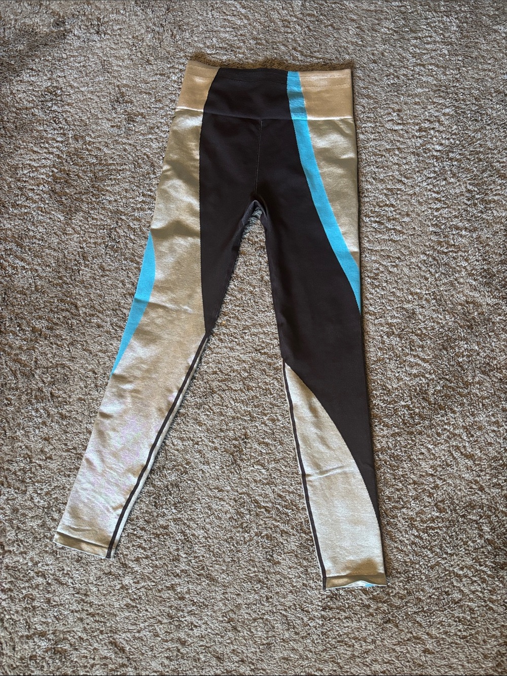 Fabletics Black Gold & Turquoise Colorblock Leggings